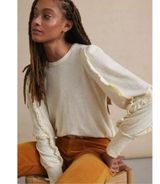 PILCRO Anthropologie Ruffle Sleeve Ivory Pullover Modal Boho Sweater Sz XL Photo 0