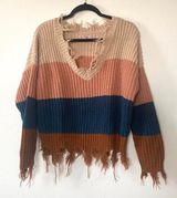 Love Tree Color Block Distressed Sweater Photo 0