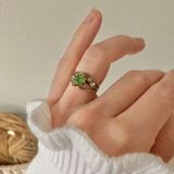 Vintage “Absinthe” Faux Emerald Adjustable Ring Silver Diamond Green Femme Photo 0