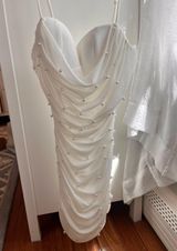 White ruched with pearls dress  Photo 0