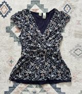 Y2K Vintage 90s Mesh Cami Top Babydoll Womens Small S Blue Floral Cinched Ruched Photo 0