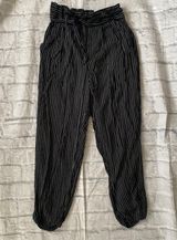 women S high waist stripe cuffed pants w/tie belt Photo 0