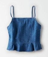 American Eagle Denim Crop Cami Tank Top Peplum Smocked Sleeveless Women's Size L Photo 0