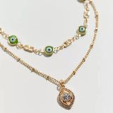 Urban Outfitters Green Gold Evil Eye Layering Necklace Photo 0