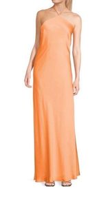 NWT Mango Light Orange Halter Satin-like Maxi Prom Or Bridesmaid Dress Photo 0