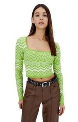 NWT STRADIVARIUS Lime Green Knit 90s 70s Crop Top Sweater Size S Photo 0