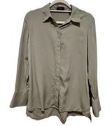 Theory  SAGE GREEN SILK BUTTON DOWN LONG SLEEVE SHIRT TOP S Photo 0