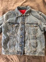 Brandy Melville Oversized Denim Jacket With Red Lining Photo 0