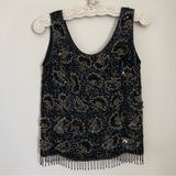 Vintage Beaded Cropped Tank Top Black Sequin Lambswool Flapper Blouse Size M Photo 0