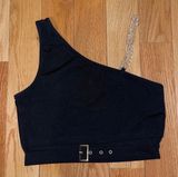 One Shoulder Chain Crop Top Black Photo 0