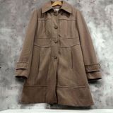 Kenneth Cole  NY Womens Single Breasted Large Button Tan Wool Blend Peacoat Sz 10 Photo 0