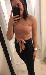 Showpo Pink Tie Strapless Crop Top Photo 0