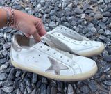Sneakers White Leather Charm Laces Metallic Star Superstar Size 39 Photo 0