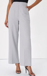 Lulus Gray Pinstripe Wide Leg Trouser Pants, M Photo 0