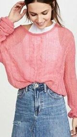 Free People Angel Pointelle Knit Sweater Bubblegum Pink Size Small Coquette Photo 0