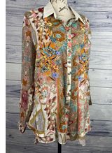 Cyrena Embroidered Button Front Shirt Womens S Floral Beaded Sequin Boho Hi Low Photo 0