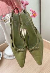 Talbots  Vintage Kitten Green Leather Sandal Heels Photo 0