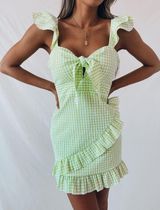 Tea & Cup Boutique Green Gingham Ruffle Dress Photo 0