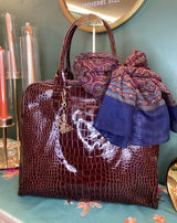 Jessica Simpson Faux Croc Embossed Tote Handbag Burgundy with Charm & Scarf Photo 0