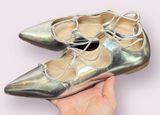 Loeffler Randall   Balletcore Ambra Silver Pointed Toe Lace Up Flats 23 Photo 0