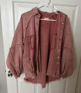 POL  Jacket Distressed Oversized Denim Jean jacket  size small.  Photo 0