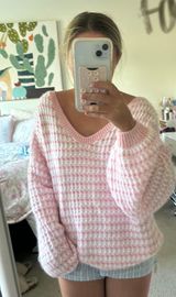 Pink Checkered V Neck Sweater  Photo 0