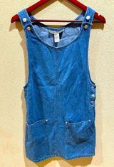 Vintage Sz SMALL Directives Blue Denim Front Pockets Overall Jumper Dress Photo 0