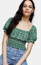 Topshop Floral Puff Sleeve Crop Top Photo 0