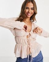 sheer embroidered tie front blouse Photo 0