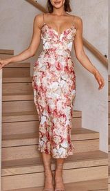 SELFIE LESLIE LAKE COMO FITTED BODICE CAMI STRAP MIDI DRESS ABSTRACT ROSE XS Photo 0