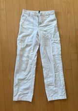 H&M white cargo pants with brown stitching Photo 0
