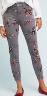 Anthropologie Pilcro Gray Corduroy Floral Print High Rise Skinny Pants Size 25 Photo 0