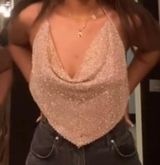 Better Be Rhinestone chainmail pink cowl neck top Photo 0