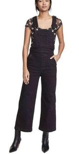 Levi's Premium Ribcage Wide Leg Denim Jean Overalls in Black Photo 0