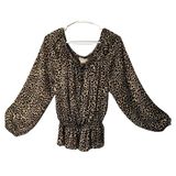 Michael Kors Top Womens Size L Long Sleeve Animal Print Pullover Peplum Round Ne Photo 0