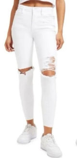 Good American Good Waist White Distressed Jeans Skinny Fit Stretch Size 14 Women Photo 0