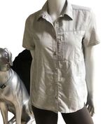 Mountain Hardwear Button Down Gray Short Sleeve Hiking Shirt Women's Size Small Photo 0