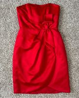 Alfred Angelo Red Satin Strapless Mini Dress Bow Formal Prom Party Holiday Small Photo 0