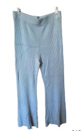 Ribbed Kick Flare High Rise Sweater Pants In Blue Photo 0
