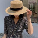Korean style women's hat Ribbon Straw Sun Hat Breathable Large Brim Beach Photo 0