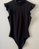 Pink Lily  Black Ruffle Sleeve Bodysuit Photo 0