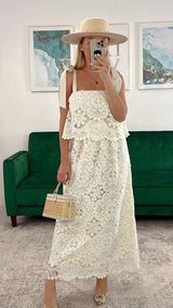 Venice Laced Ribbon Strap Crochet Midi Dress Size M Photo 0