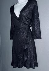 Tiana B New w Tags . Black Sparkle Ruffle Wrap Evening Party Dress Womens size Medium Photo 0
