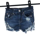 American Eagle Womens Low Rise Distressed Midi Shortie Jean Shorts Dark Wash 00 Photo 0