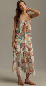 By Anthropologie Chiffon Shift Midi Dress in Pink Combo Size XS NWT Photo 0