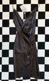 House of CB Coco Black Satin Drape Back Dress L Photo 0