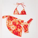 SHIEN 3pack Floral Triangle Bikini Swimsuit & Beach Skirt Photo 0