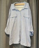 J. McLaughlin  blue white plaid button down top spandex Photo 0