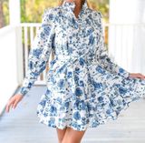 Sugar Lips Blue Toile Pintuck Shift Dress Photo 0