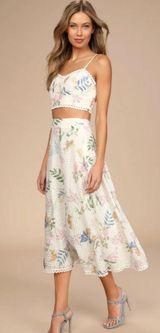Lulus Sweet At Heart White Floral Embroidered Two-Piece Midi Dress Photo 0